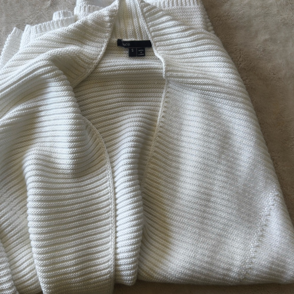 Vince Ribbed White Cardigan